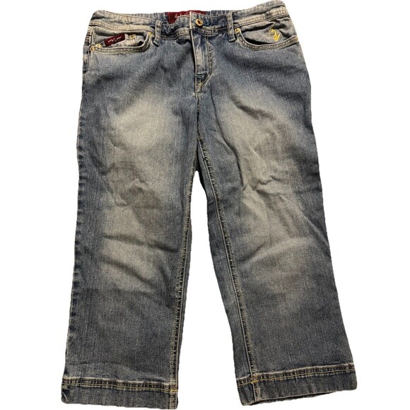 VTG y2K  Baby Phat Jeans Juniors 11 Cropped Medium Wash Distressed 90s - Picture 1 of 13